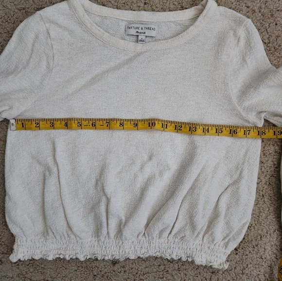 Madewell Smocked Bell Sleeve Lettuce Trim Top Long Sleeve Ivory Textured Small - Picture 5 of 8